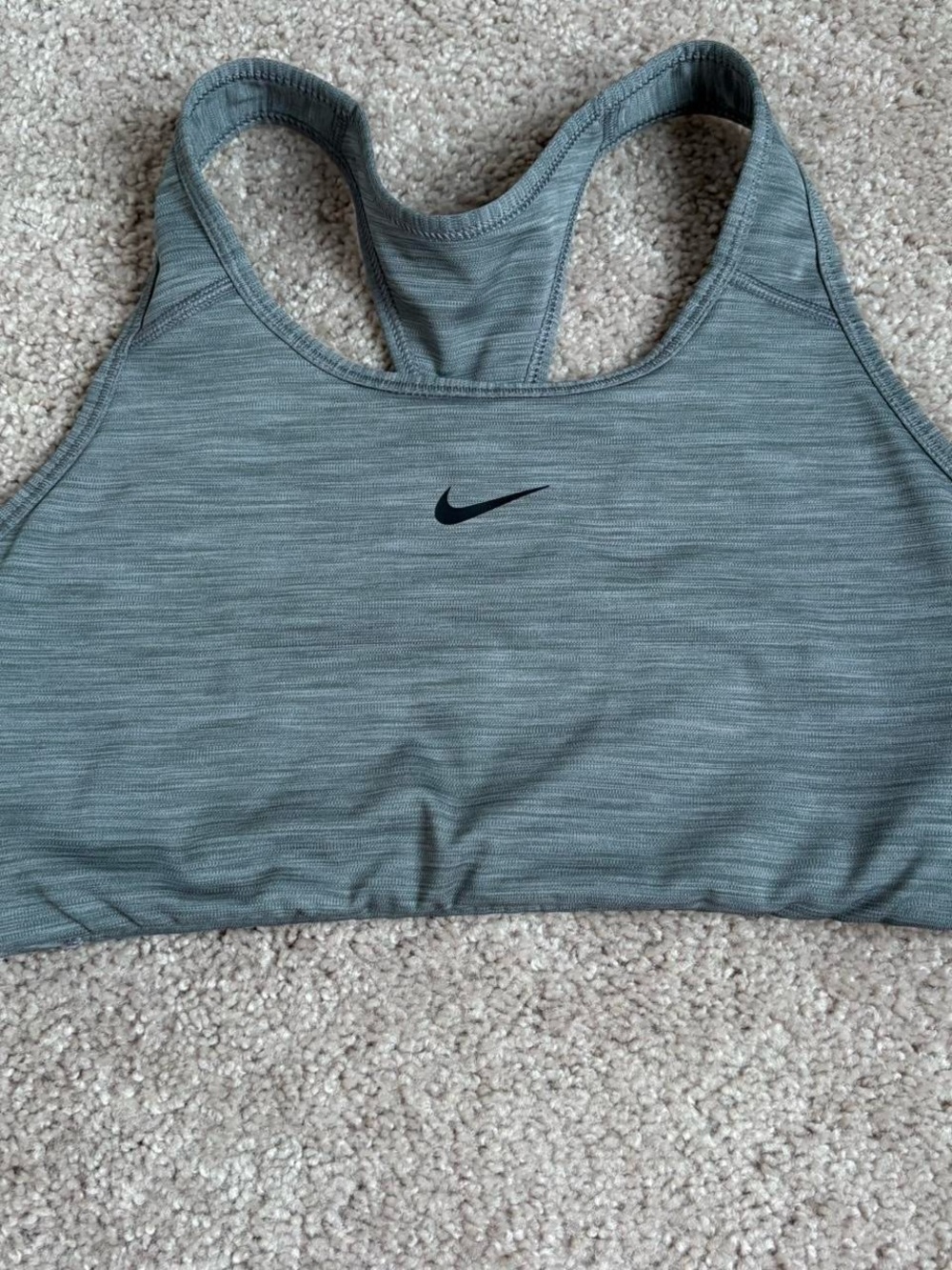 Nike Heather Grey Racerback Sports Bra with Black Swoosh